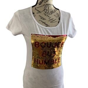 Top fashion of NY Women's Medium T-Shirt Top Bling Boujee But Humble White Gold